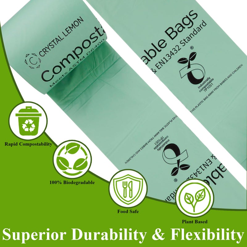 C Crystal Lemon 50 Count Biodegradable Kitchen Food Waste Bags - 6 Gallon Scraps Bags - Heavy Duty Compostable Waste Bags for Kitchen - Unscented Trash Bags 6 Gallon for Yard, Food - Image 3